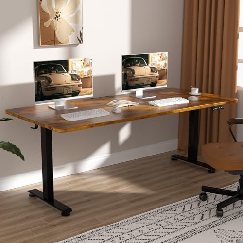 Veken 47 2 Standing Desk  Adjustable Height Office Desk with Wood Desktop  Computer Table for Home Work  Study and Gaming  Small Spaces  Modern Furniture Brown