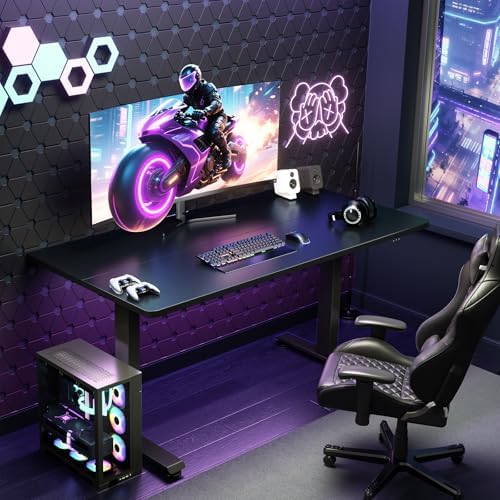 Veken 55 Inch Large Electric Standing Gaming Desk  Heights Adjustable Sit to Stand Up  Work Home Office Computer Table for Study  Walking Pad  Writing  and Games  Wooden Desktop Desks  Black