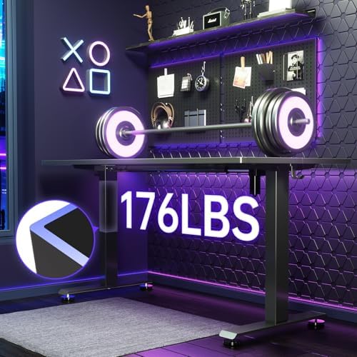 Veken 55 Inch Large Electric Standing Gaming Desk  Heights Adjustable Sit to Stand Up  Work Home Office Computer Table for Study  Walking Pad  Writing  and Games  Wooden Desktop Desks  Black