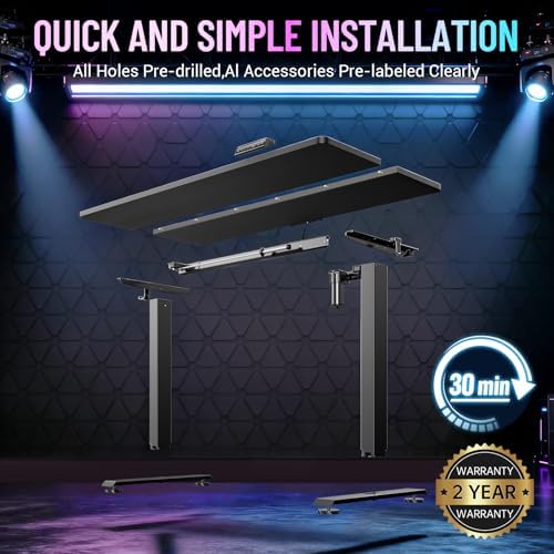 Veken 55 Inch Large Electric Standing Gaming Desk  Heights Adjustable Sit to Stand Up  Work Home Office Computer Table for Study  Walking Pad  Writing  and Games  Wooden Desktop Desks  Black