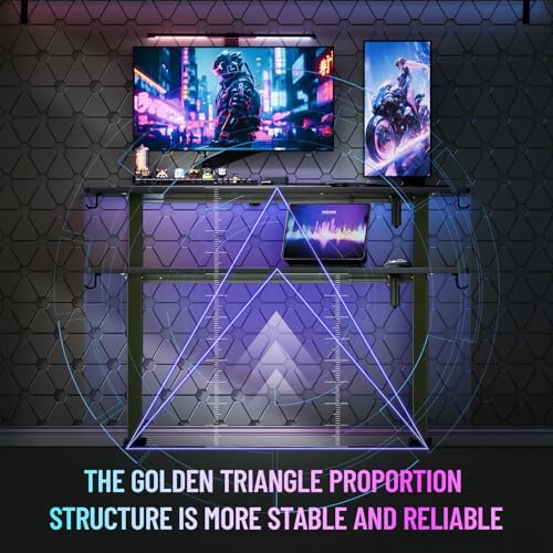 Veken 55 Inch Large Electric Standing Gaming Desk  Heights Adjustable Sit to Stand Up  Work Home Office Computer Table for Study  Walking Pad  Writing  and Games  Wooden Desktop Desks  Black