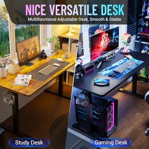 Veken 55 Inch Large Electric Standing Gaming Desk  Heights Adjustable Sit to Stand Up  Work Home Office Computer Table for Study  Walking Pad  Writing  and Games  Wooden Desktop Desks  Black