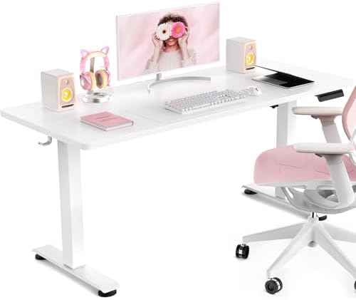 Veken 55 Inch Large Electric Standing Gaming Desk  Heights Adjustable Sit to Stand Up  Work Home Office Computer Table for Study  Walking Pad  Writing  and Games  Wooden Desktop Desks  Black