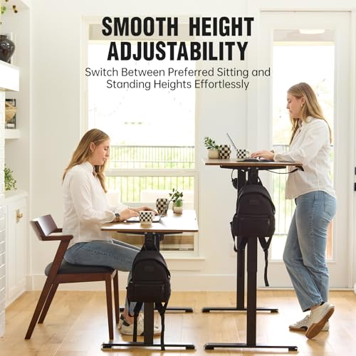 Veken 55 Inch  Height Adjustable Sit Stand Up  Wood Desktop  Work Home Office Computer PC Table  Tall Standup Workstation  Gaming Writing Study Bedroom Rising Desks  Brown
