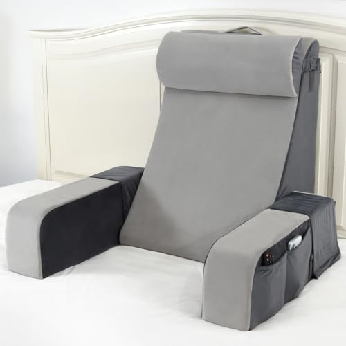 Vekkia Almohada de lectura de 25 pulgadas con brazos, reposacabezas y bolsillos laterales extragrandes para adultos, soporte de espuma zonificada, funda extraíble, silla de apoyo de espalda para leer