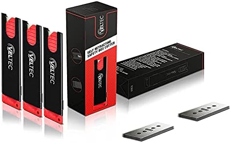 Veltec Auto Retractable Safety Utility Box Cutters  3 Pack Cutters with 10 Extra Blades  VC800 