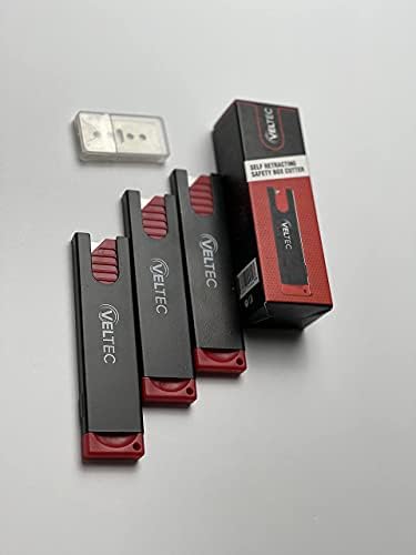 Veltec Auto Retractable Safety Utility Box Cutters  3 Pack Cutters with 10 Extra Blades  VC800 