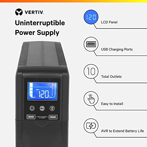 Vertiv Liebert PSA5 UPS   1000VA/600W 120V Line Interactive AVR Tower UPS  10 outlets  2 USB Charging Ports  Battery Backup w/ Surge Protection  3 year warranty  Energy Star Certified  PSA5 1000MT120 