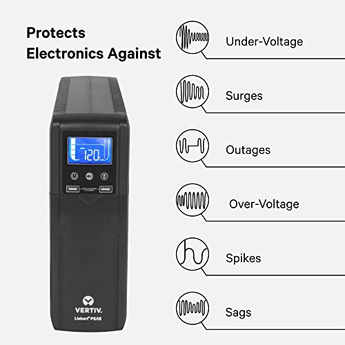 Vertiv Liebert PSA5 UPS   1000VA/600W 120V Line Interactive AVR Tower UPS  10 outlets  2 USB Charging Ports  Battery Backup w/ Surge Protection  3 year warranty  Energy Star Certified  PSA5 1000MT120 