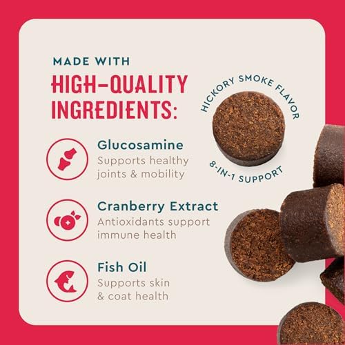 VetIQ 8 in One Multifunctional Supplement for Dogs  Supports Hip & Joint  Urinary Tract  Immune System  Skin Health and Heart Health  Soft Chews  Made in the USA  60 Count