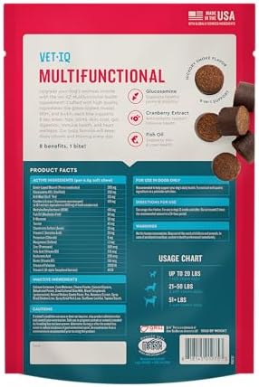 VetIQ 8 in One Multifunctional Supplement for Dogs  Supports Hip & Joint  Urinary Tract  Immune System  Skin Health and Heart Health  Soft Chews  Made in the USA  60 Count