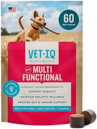 VetIQ 8 in One Multifunctional Supplement for Dogs  Supports Hip & Joint  Urinary Tract  Immune System  Skin Health and Heart Health  Soft Chews  Made in the USA  60 Count