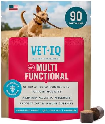 VetIQ 8 in One Multifunctional Supplement for Dogs  Supports Hip & Joint  Urinary Tract  Immune System  Skin Health and Heart Health  Soft Chews  Made in the USA  60 Count