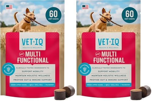 VetIQ 8 in One Multifunctional Supplement for Dogs  Supports Hip & Joint  Urinary Tract  Immune System  Skin Health and Heart Health  Soft Chews  Made in the USA  60 Count