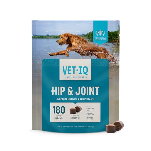 VetIQ Glucosamine Hip & Joint Supplement for Dogs  180 Soft Chews  Dog Joint Support Supplement with MSM and Krill  Dog Health Supplies Large & Small Breed  Chicken Flavored Chewables