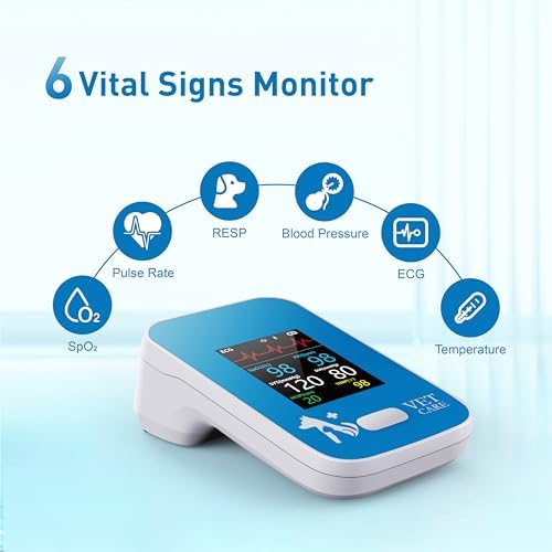 Monitor de presión arterial veterinaria para perro, inalámbrico recargable de 6 parámetros, monitor de signos vitales de animales, oxímetro de pulso veterinario Bluetooth preciso con
