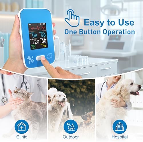 Monitor de presión arterial veterinaria para perro, inalámbrico recargable de 6 parámetros, monitor de signos vitales de animales, oxímetro de pulso veterinario Bluetooth preciso con