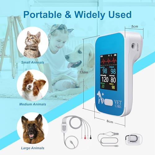 Monitor de presión arterial veterinaria para perro, inalámbrico recargable de 6 parámetros, monitor de signos vitales de animales, oxímetro de pulso veterinario Bluetooth preciso con
