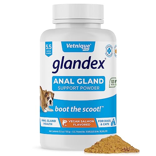 Vetnique Glandex Dog Fiber Supplement Powder for Anal Glands with Pumpkin  Digestive Enzymes & Probiotics   Vet Recommended  Regular or Advanced Strength    Boot The Scoot  5 5 oz  Vegan Salmon 