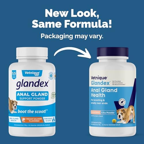 Vetnique Glandex Dog Fiber Supplement Powder for Anal Gland Health with Pumpkin  Digestive Enzymes & Probiotics   Vet Recommended  Regular or Advanced Strength    Boot The Scoot  5 5 oz  Salmon 
