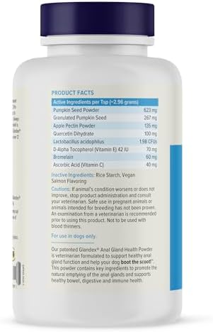 Vetnique Glandex Dog Fiber Supplement Powder for Anal Gland Health with Pumpkin  Digestive Enzymes & Probiotics   Vet Recommended  Regular or Advanced Strength    Boot The Scoot  5 5 oz  Salmon 