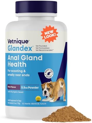 Vetnique Glandex Dog Fiber Supplement Powder for Anal Gland Health with Pumpkin  Digestive Enzymes & Probiotics   Vet Recommended  Regular or Advanced Strength    Boot The Scoot  5 5 oz  Salmon 