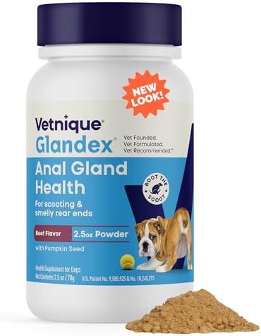 Vetnique Glandex Dog Fiber Supplement Powder for Anal Gland Health with Pumpkin  Digestive Enzymes & Probiotics   Vet Recommended  Regular or Advanced Strength    Boot The Scoot  5 5 oz  Salmon 