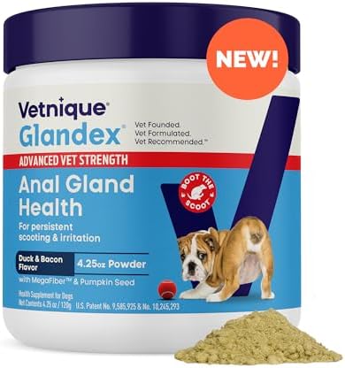 Vetnique Glandex Dog Fiber Supplement Powder for Anal Gland Health with Pumpkin  Digestive Enzymes & Probiotics   Vet Recommended  Regular or Advanced Strength    Boot The Scoot  5 5 oz  Salmon 