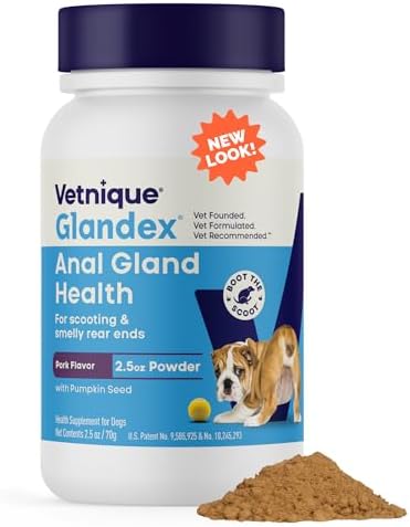 Vetnique Glandex Dog Fiber Supplement Powder for Anal Gland Health with Pumpkin  Digestive Enzymes & Probiotics   Vet Recommended  Regular or Advanced Strength    Boot The Scoot  5 5 oz  Salmon 
