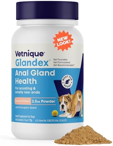 Vetnique Glandex Dog Fiber Supplement Powder for Anal Gland Health with Pumpkin  Digestive Enzymes & Probiotics   Vet Recommended  Regular or Advanced Strength    Boot The Scoot  5 5 oz  Salmon 