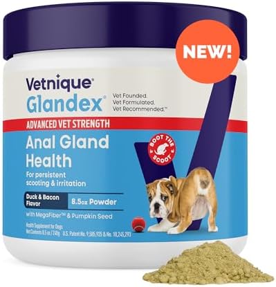 Vetnique Glandex Dog Fiber Supplement Powder for Anal Gland Health with Pumpkin  Digestive Enzymes & Probiotics   Vet Recommended  Regular or Advanced Strength    Boot The Scoot  5 5 oz  Salmon 
