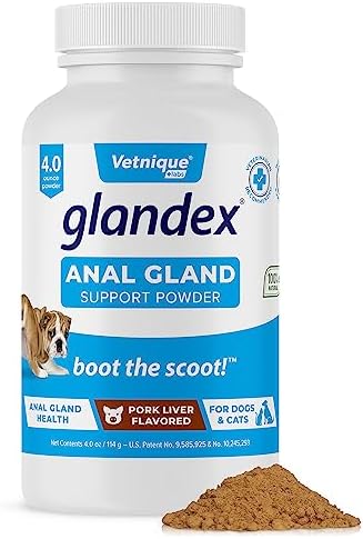 Vetnique Glandex Dog Fiber Supplement Powder for Anal Gland Health with Pumpkin  Digestive Enzymes & Probiotics   Vet Recommended  Regular or Advanced Strength    Boot The Scoot  5 5 oz  Salmon 