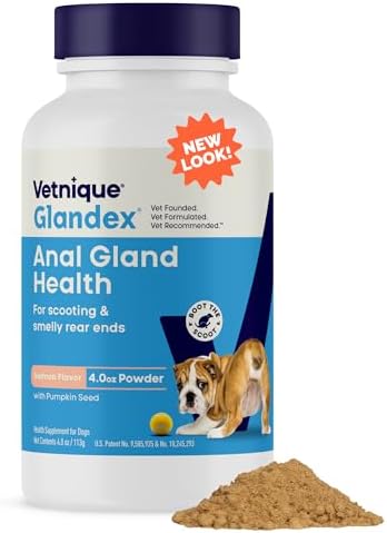 Vetnique Glandex Dog Fiber Supplement Powder for Anal Gland Health with Pumpkin  Digestive Enzymes & Probiotics   Vet Recommended  Regular or Advanced Strength    Boot The Scoot  5 5 oz  Salmon 