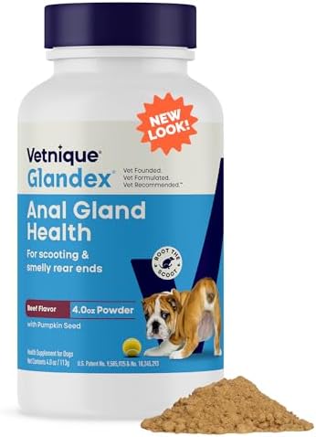 Vetnique Glandex Dog Fiber Supplement Powder for Anal Gland Health with Pumpkin  Digestive Enzymes & Probiotics   Vet Recommended  Regular or Advanced Strength    Boot The Scoot  5 5 oz  Salmon 