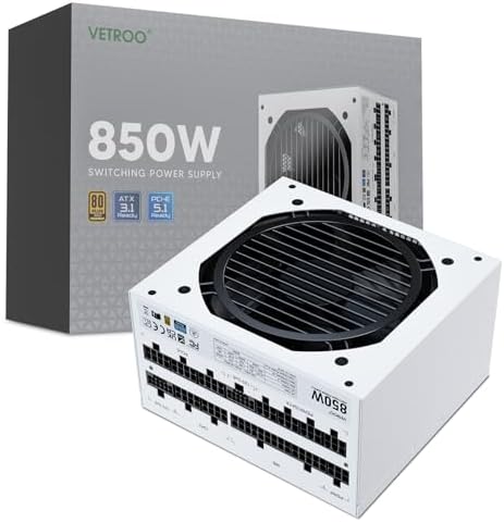 Vetroo 850W Power Supply Dual PCIe 5 1 ATX 3 1 Ready  80 Plus Gold Full Modular  Quiet Operation with 120mm FDB Fan  10 Year Warranty   Black