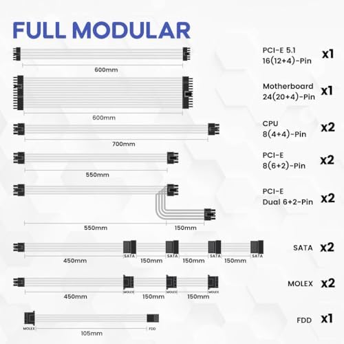 Vetroo 850W Power Supply Dual PCIe 5 1 ATX 3 1 Ready  80 Plus Gold Full Modular  Quiet Operation with 120mm FDB Fan  10 Year Warranty   Black