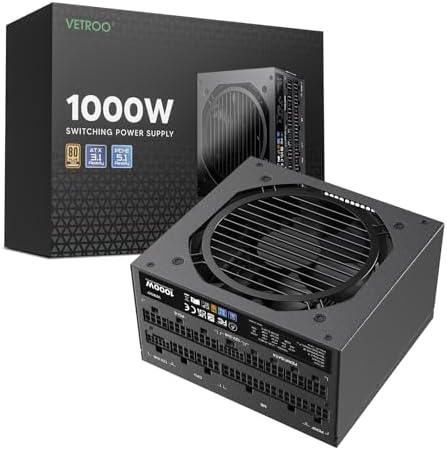 Vetroo 850W Power Supply Dual PCIe 5 1 ATX 3 1 Ready  80 Plus Gold Full Modular  Quiet Operation with 120mm FDB Fan  10 Year Warranty   Black