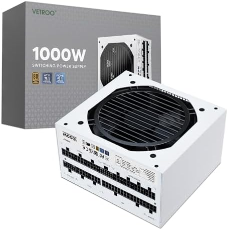 Vetroo 850W Power Supply Dual PCIe 5 1 ATX 3 1 Ready  80 Plus Gold Full Modular  Quiet Operation with 120mm FDB Fan  10 Year Warranty   Black