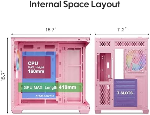 Vetroo AL900 ATX PC Case with 270  Full View Tempered Glass  Pre Installed ARGB & PWM FDB Fan  Supports 360mm Radiator & 10 Fans  Type C Ready  for 50 Series GPUs  Pink 