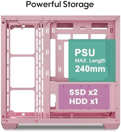Vetroo AL900 ATX PC Case with 270  Full View Tempered Glass  Pre Installed ARGB & PWM FDB Fan  Supports 360mm Radiator & 10 Fans  Type C Ready  for 50 Series GPUs  Pink 