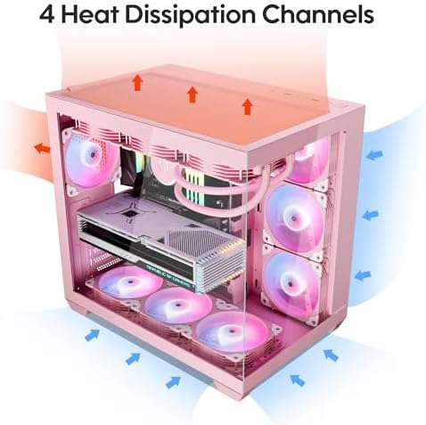 Vetroo AL900 ATX PC Case with 270  Full View Tempered Glass  Pre Installed ARGB & PWM FDB Fan  Supports 360mm Radiator & 10 Fans  Type C Ready  for 50 Series GPUs  Pink 