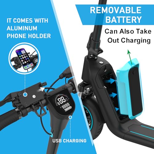Patinete eléctrico Vevay, batería extraíble, potente motor de 750 W, velocidad máxima de 35 km/h y autonomía de 35 km, neumáticos sólidos de 25 cm, patinete eléctrico plegable para adultos con suspensión dual y aplicación.