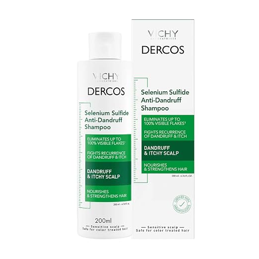 Vichy Dercos Dandruff Shampoo, Antifungal Itchy Scalp Treatment for Men & Women, Clinical Strength Selenium Sulfide, Formulated with Niacinamide & Salicylic Acid, Color Safe, Dermatologist Recommended