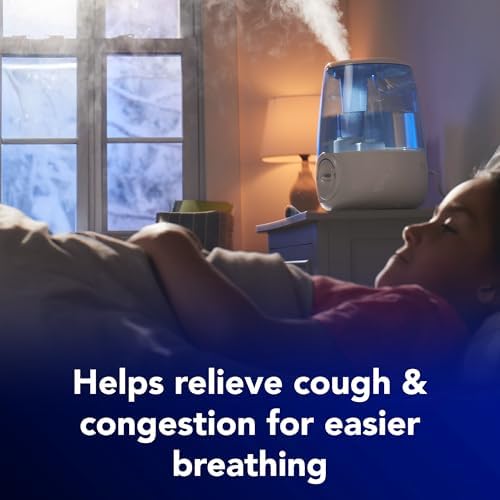 Vicks Filter Free Ultrasonic Humidifier  Recommended by Pediatricians  1 2 Gal Ultrasonic Cool Mist Humidifiers for Bedrooms & Kids Rooms  Works with Vicks VapoPads