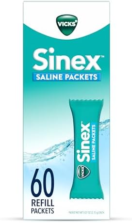 Vicks Sinex Saline Nasal Rinse Refill Packets  Flush Out Mucus & Allergens  Fast & Effective Relief for Everyday Congestion from Sinus & Allergy  60 Refill Packets