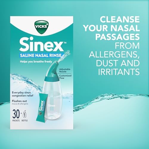 Vicks Sinex Saline Nasal Rinse Refill Packets  Flush Out Mucus & Allergens  Fast & Effective Relief for Everyday Congestion from Sinus & Allergy  60 Refill Packets
