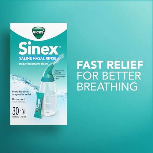 Vicks Sinex Saline Nasal Rinse Refill Packets  Flush Out Mucus & Allergens  Fast & Effective Relief for Everyday Congestion from Sinus & Allergy  60 Refill Packets