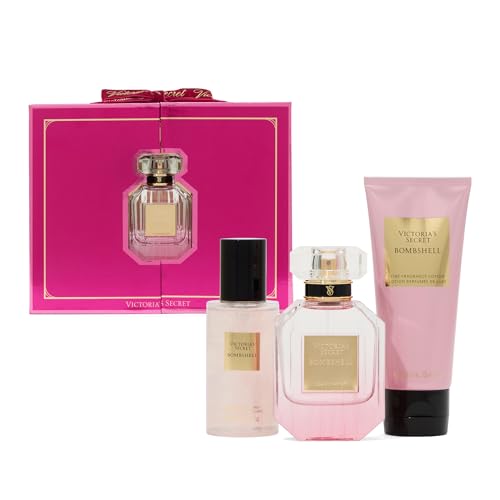 Victorias Secret Bombshell 3 Piece Luxe Fragrance Gift Set  1 7 oz  Eau de Parfum  Travel Lotion & Shimmer Mist