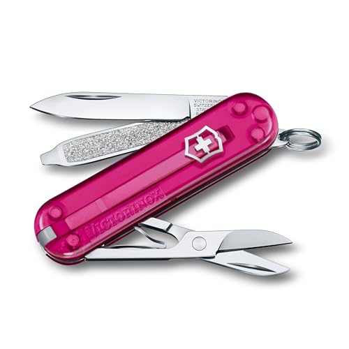 Victorinox Classic SD Swiss Army Knife  Compact  7 Functions  Swiss Made Pocket Knife with Small Blade  Screwdriver and Key Ring   Cupcake Dream  Pink Translucent