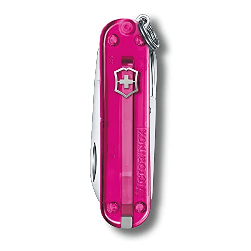 Victorinox Classic SD Swiss Army Knife  Compact  7 Functions  Swiss Made Pocket Knife with Small Blade  Screwdriver and Key Ring   Cupcake Dream  Pink Translucent